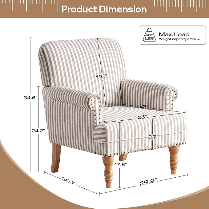 HUIMO Linen Fabric Accent Chair, Mid-Century Modern Armchair