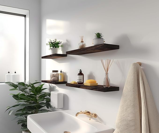 YYWUOJJ Wood Floating Shelves for Wall Decor, Rustic Wall Shelves for Bedroom