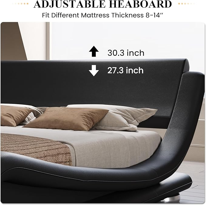 SHA CERLIN Queen Size Upholstered Bed Frame, Deluxe Low Profile Sleigh Bed
