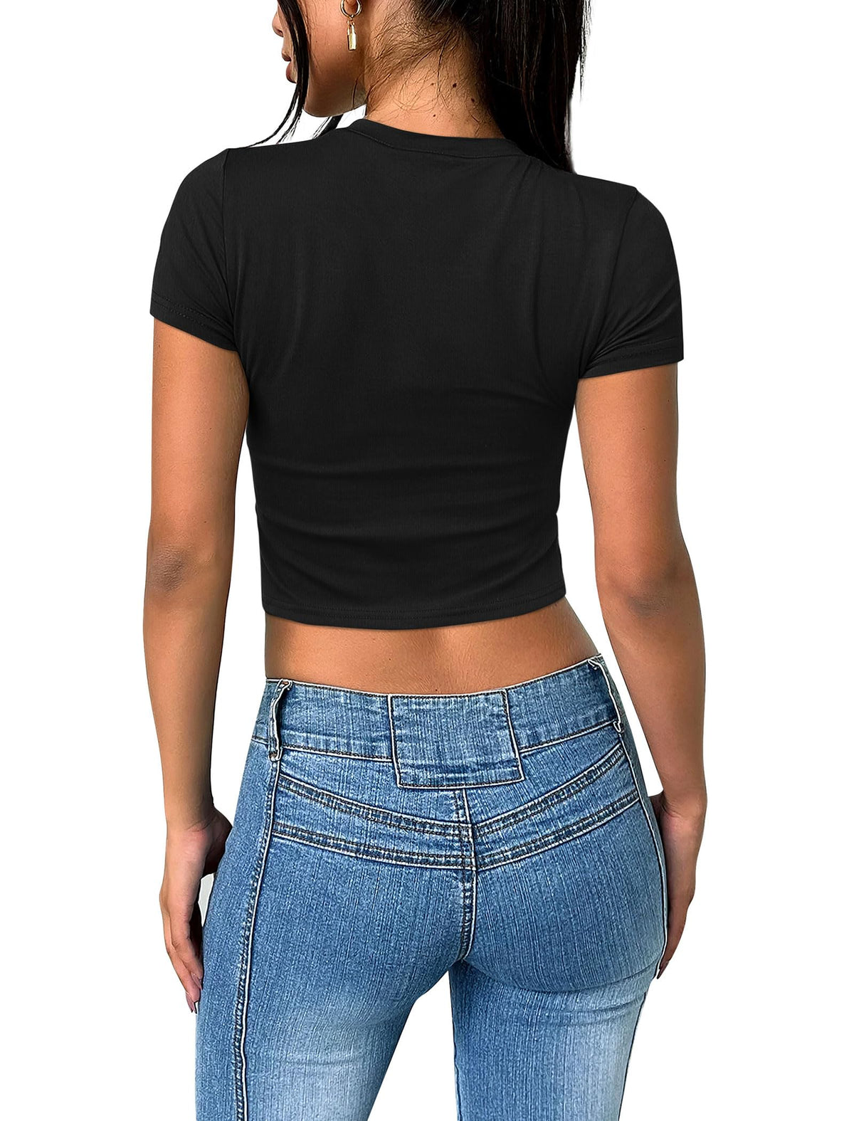 SAMPEEL Plain T Shirts for Women Compression Shirts Slim Fit Basic Tops Black 2XL