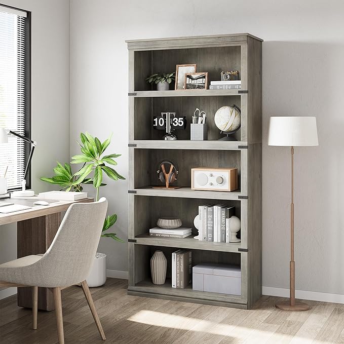 GarveeHome 5 Tier Farmhouse Bookcase, 67.4" Tall Book Shelf