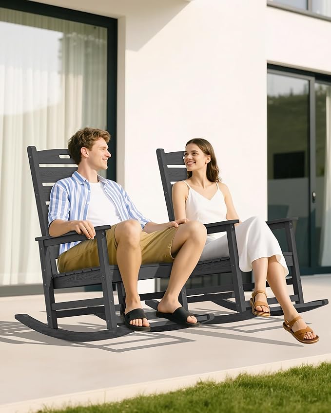 SERWALL Outdoor Rocking Chair, Oversized Rocking Chair