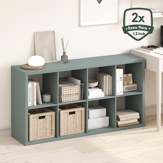 Furinno Cubicle Book Shelf, 8-Cube Bookshelf, Extra Thick Frame Horizontally &