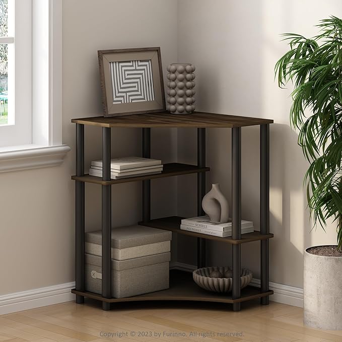 Furinno Turn-N-Tube Storage Shelves, 4-Tier Corner Shelf, Toolless Assembly