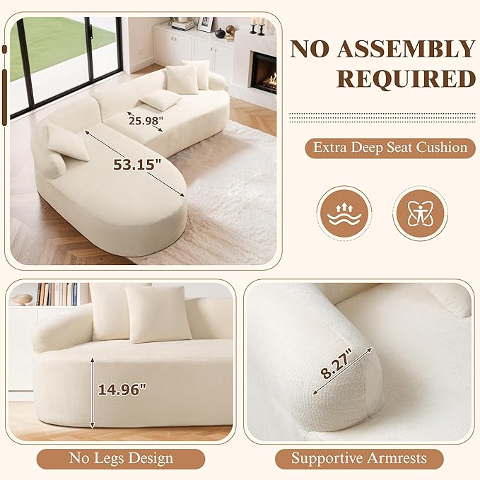 99" Curved Sectional Sofa with Chaise, Modern Boneless Couch with Deep Seat