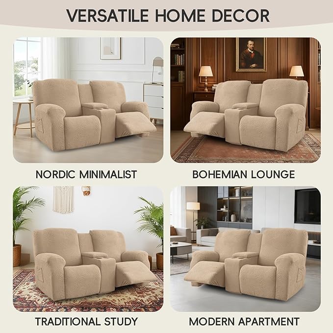 Recliner Loveseat Covers with Console, 6-Piece Stretch Geometric Strokes