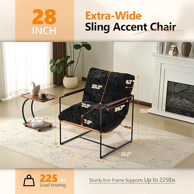 VINGLI 28" Wide Plush Upholstery Sling Modern Accent Chair