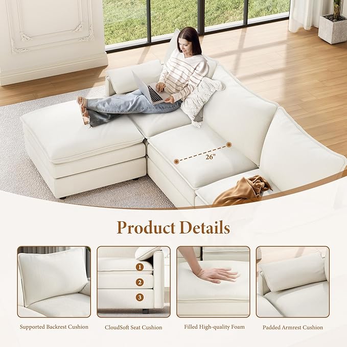 Vesgantti 108" Sectional Sleeper Sofa, 6-Seater Oversized Modular Cloud Couch