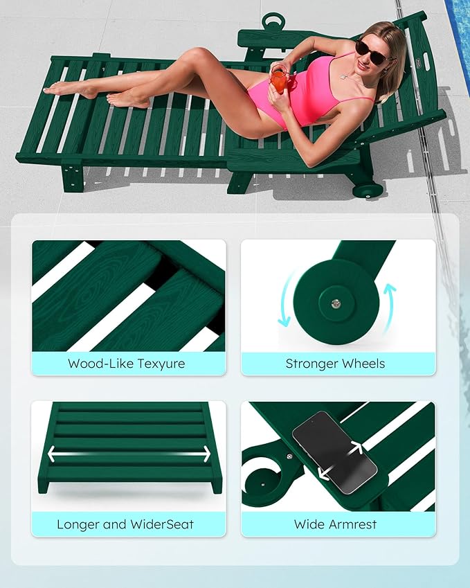 Patio Chaise Lounge Chair Set of 2, Oversize Lounge Chairs