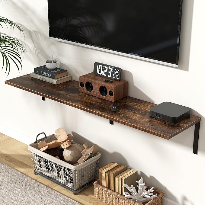 Fun Memories Rustic Brown 12 Inch Deep Floating Shelves Set of 2, Wall Mounted
