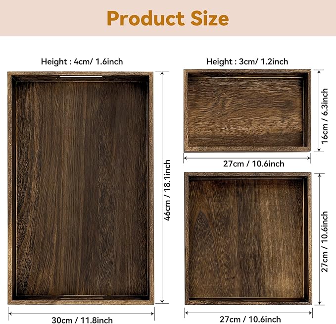 3-Piece Wooden Serving Tray Set
