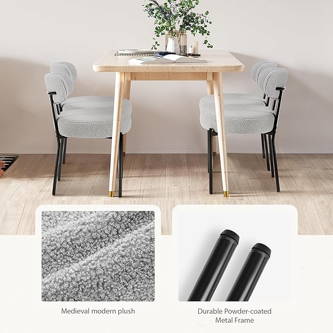 Sweetcrispy Dining Chairs Set of 2, Boucle Upholstered Modern Mid Century Round