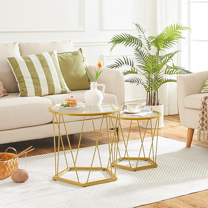 HOOBRO Small Coffee Table Set of 2, Round Coffee End Table
