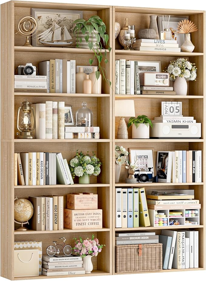 FOTOSOK 6-Tier Open Bookcase and Bookshelf Set of 2, Freestanding Display