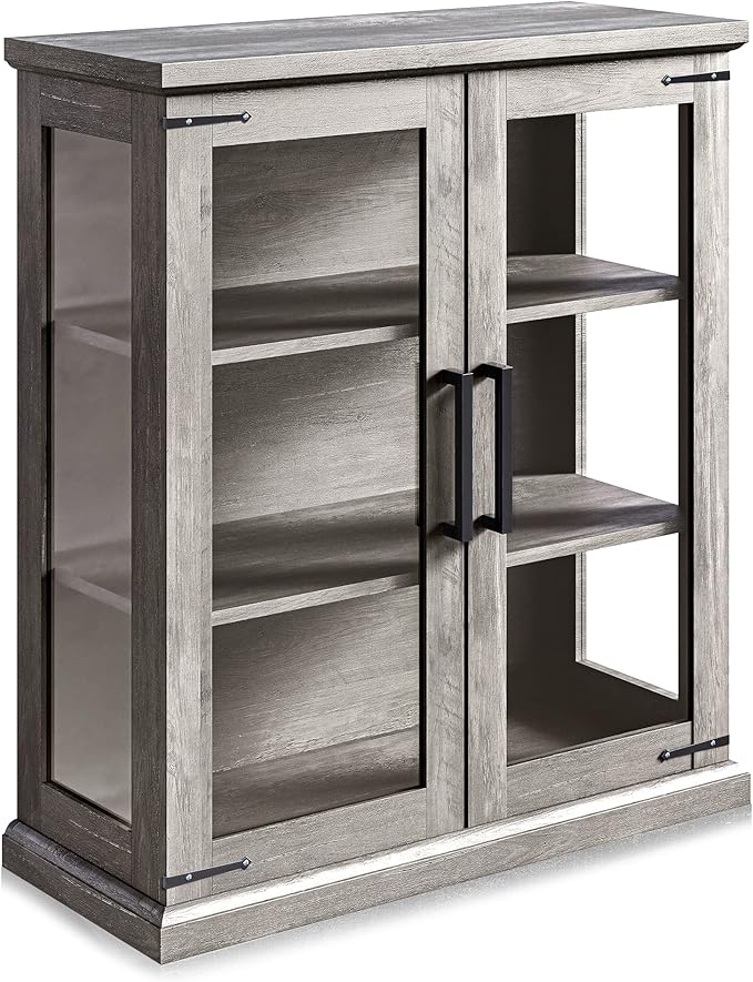 BELLEZE Storage Cabinet with Shelves and Glass Doors