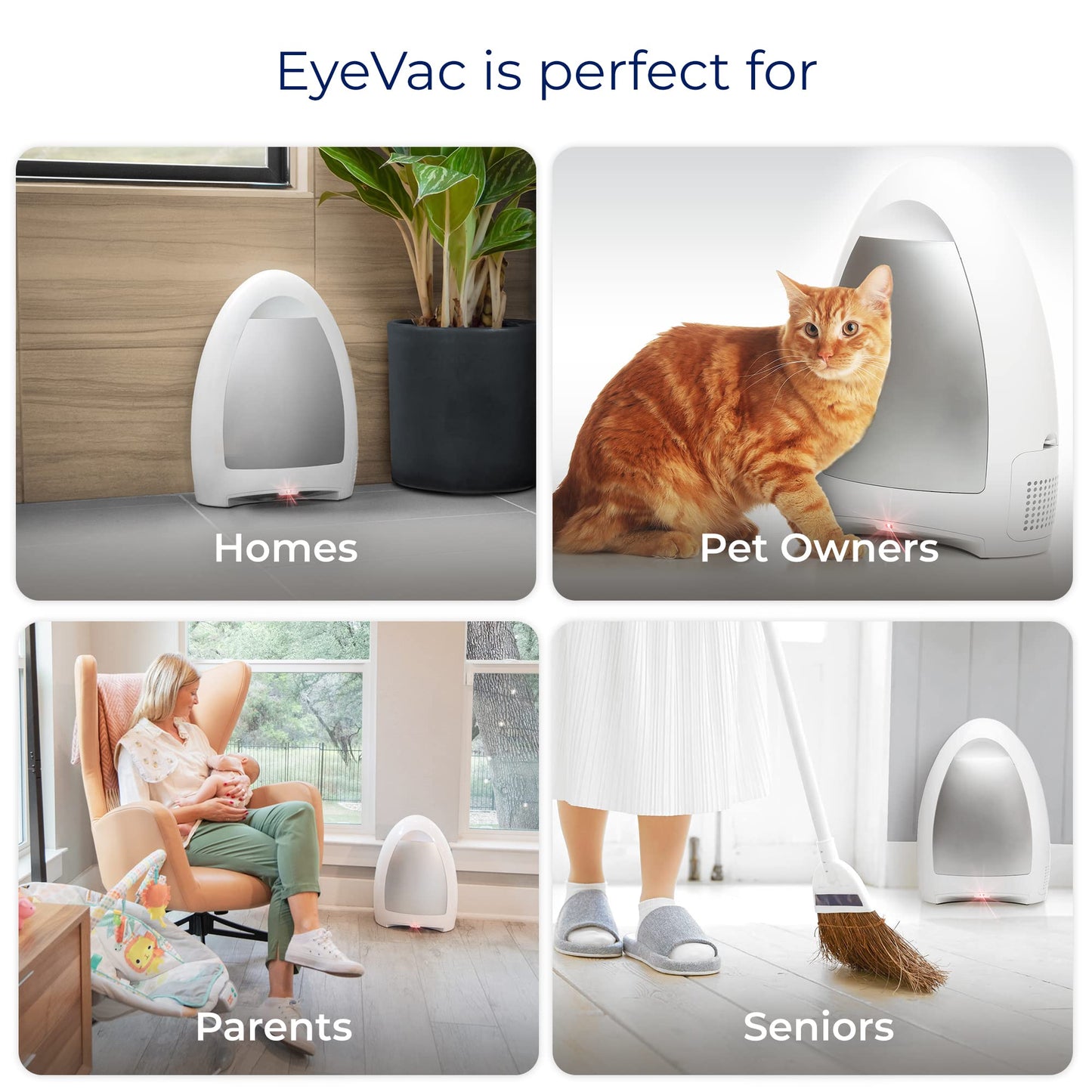 EyeVac Home Touchless Vacuum Automatic Dustpan - Great for Sweeping Pet Hair Food Dirt Kitchen - Ultra Fast & Powerful, Corded Canister Vacuum, Bagless, Automatic Sensors, 1000 Watt (White)