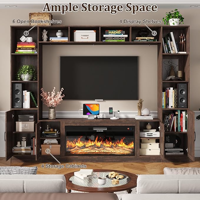 103" Fireplace TV Stand with 40" Electric Fireplace, Farmhouse TV Stand with