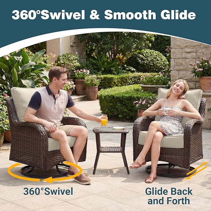 Patio Furniture Set, High Back Swivel Rocker Chairs, Weather Resistant Olefin