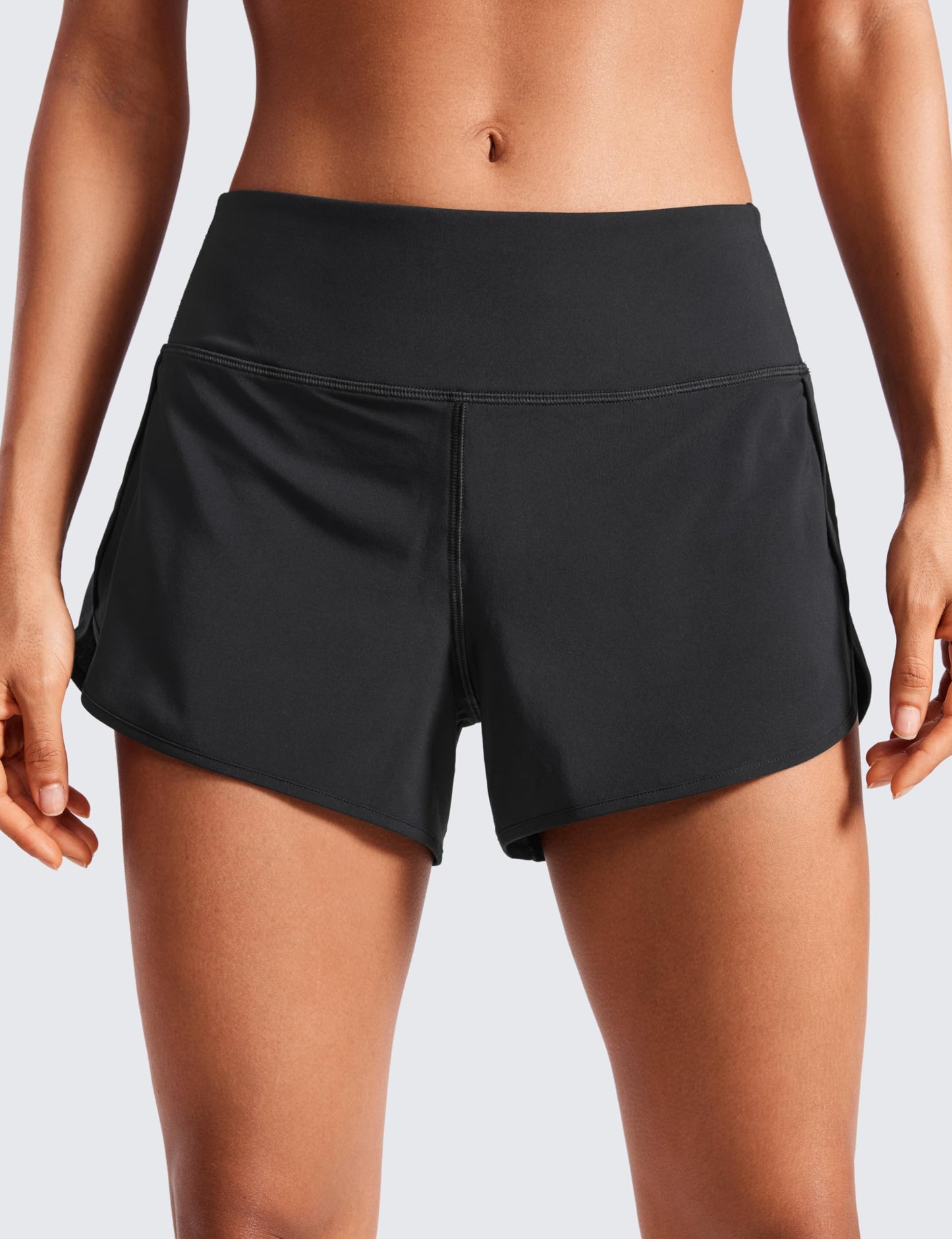 CRZ YOGA Mid Waisted Running Shorts for Women 4" Soft for Gym Athletic Workout with Zipper Pocket Liner Quick Dry Black Medium