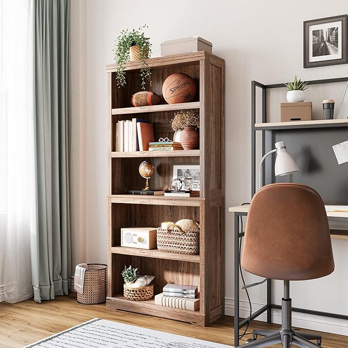 LINSY HOME 5-Shelf Bookcase, Bookshelves Floor Standing Storage Shelves 68 in