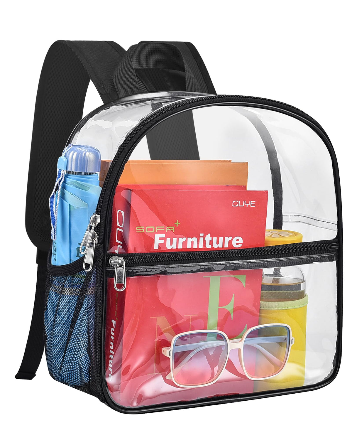 Paxiland Clear Backpack Stadium Approved 12×12×6 with Reinforced and Wider Shoulder Straps, Small Clear Bag for Schools, Concerts, Work, Festivals and Sporting Events - Black