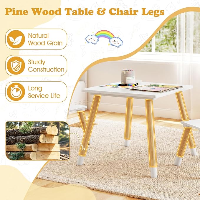 Costzon Kids Table and Chairs, Wooden Toddler Desk Set