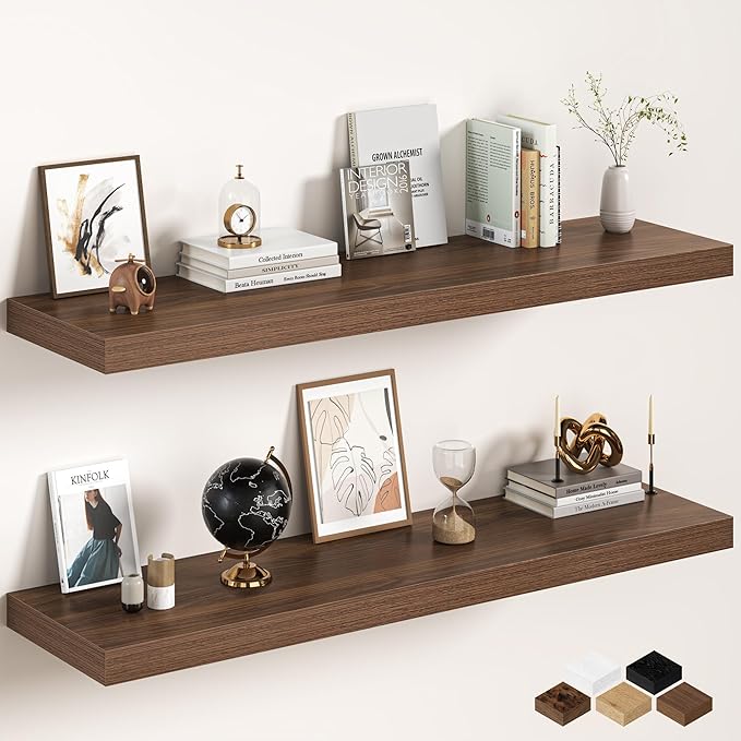 Walnut Floating Shelves 55Inch Long, 12 Inch Deep Floating Shelves