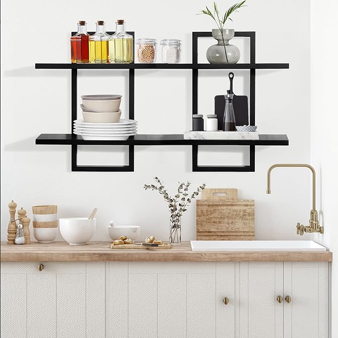 PHOENANCEE Floating Shelves for Wall, Display Hanging Shelf Set of 2, Modern