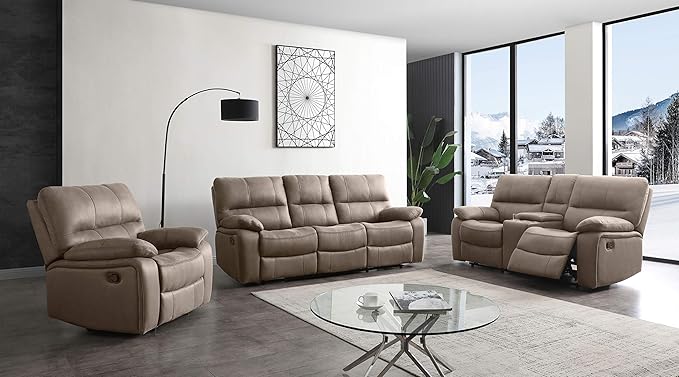 Betsy Furniture Microfiber Reclining Sofa Couch Set Living Room Set 8007