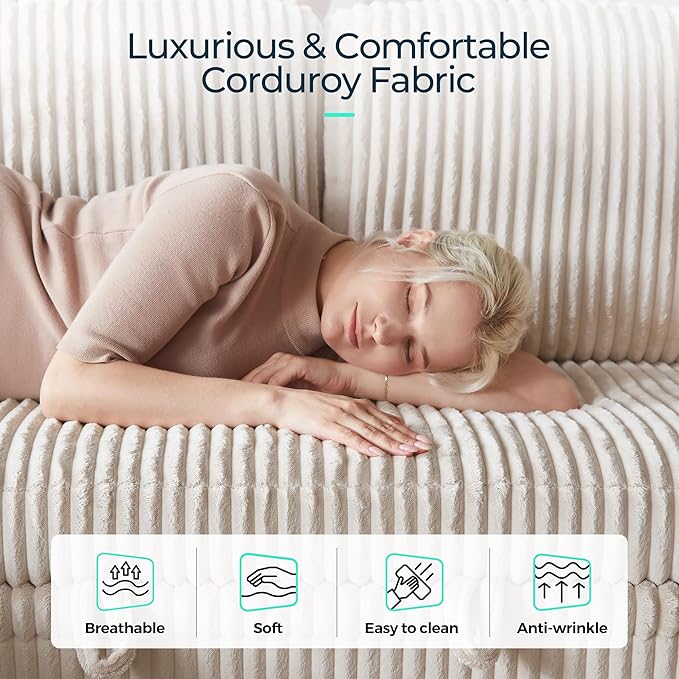 LINSY HOME Sectional Sofa with Pull Out Bed, 5 Seats Corduroy Reversible