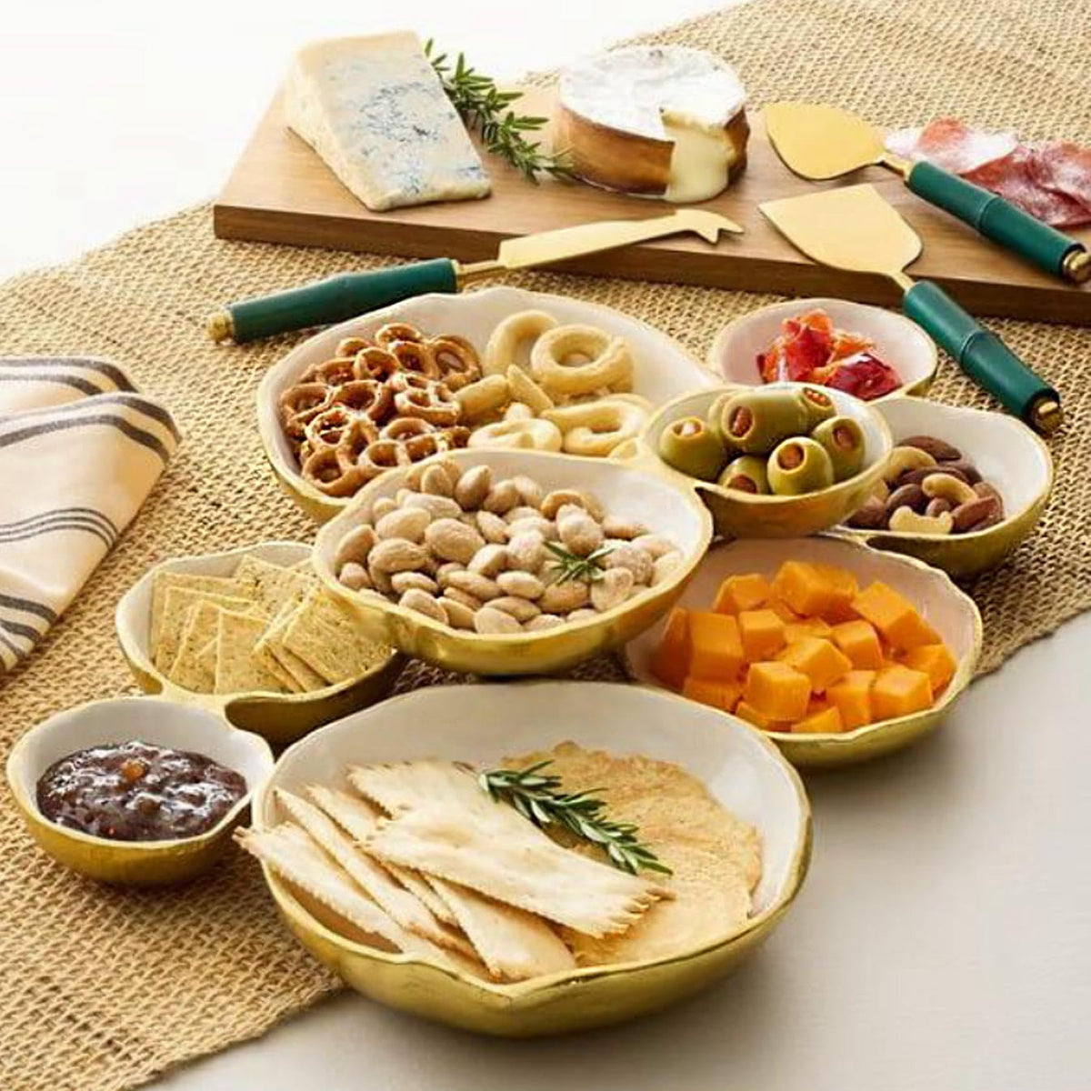 Gold Modular Bowl Set, Cluster Snack Serving Dish, Food Grade and Space Saving, Multi-Compartment Party Platter for Appetizers, Nuts, Wedding and Home Decor (White (1PCS))