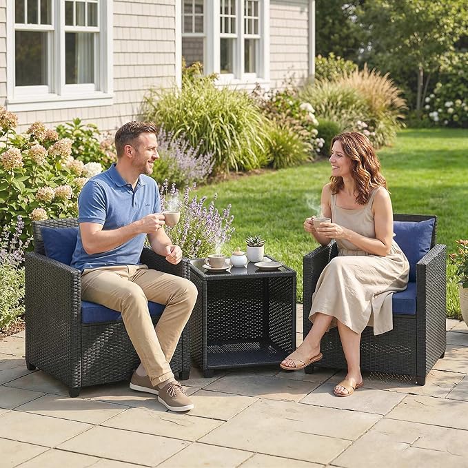 Outsunny 3 Piece Patio Furniture Set, Wicker Outdoor Bistro Set