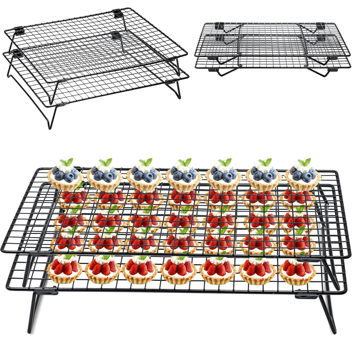 Stackable Cooling Rack for Cooking and Baking, 2 Pack Wire Cooling Rack with Collapsible Legs for Cooling Cookie, Cake, Pizza, Roasting, Grilling, Drying(13.4"*9.3")