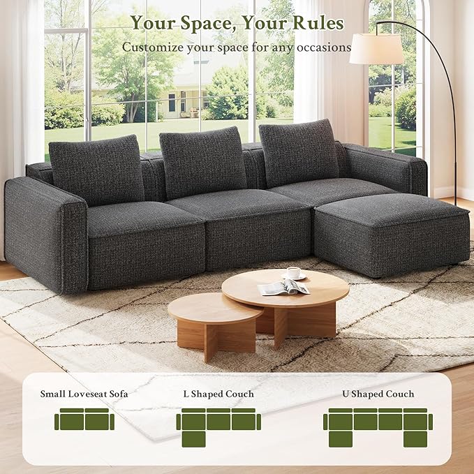 Welzona 103" Sectional Couch, Locked-in Modular Sectional Sofa, Wood Frame