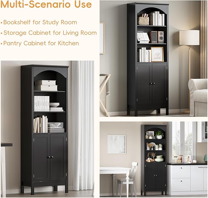 Bookshelf with Doors, Floor Standing Display Storage Cabinet