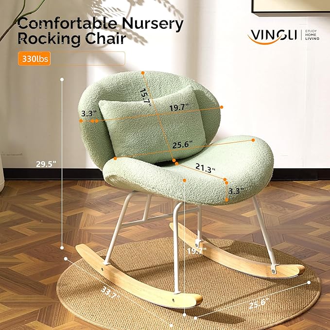 VINGLI 25.6" Extra Wide Criss Cross Nursery Rocking Chair, Cute Curved 115°