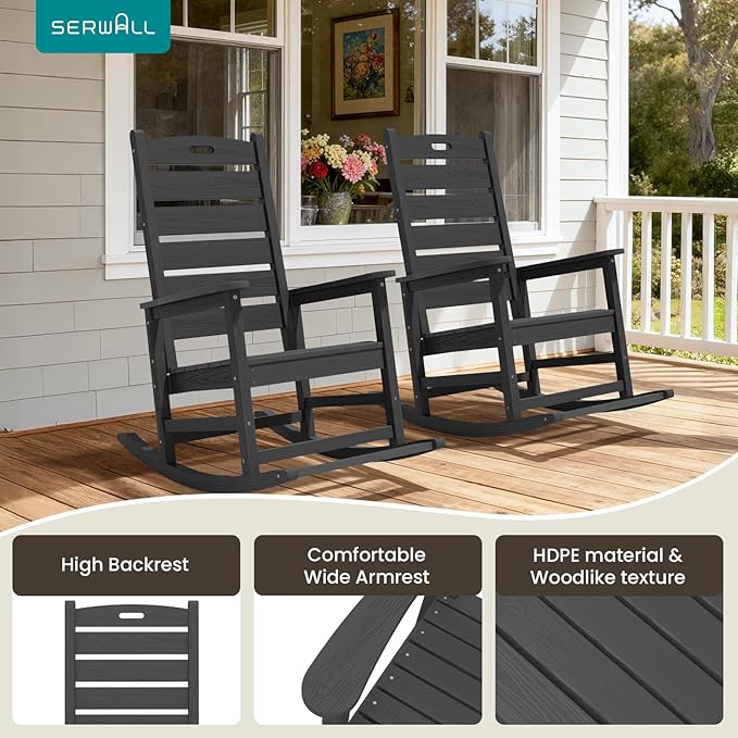 SERWALL Outdoor Rocking Chair Set of 2, Oversized Rocking Chair