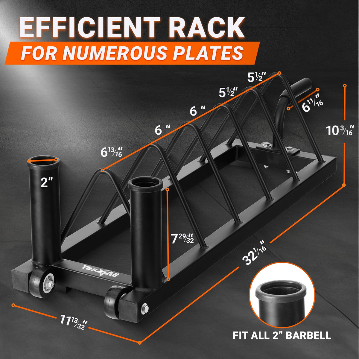 Yes4All Horizontal Weight Plate Rack Holder, Bumper Plate & Olympic Barbell Storage Rack with Steel Frame, Handle and Transport Wheels