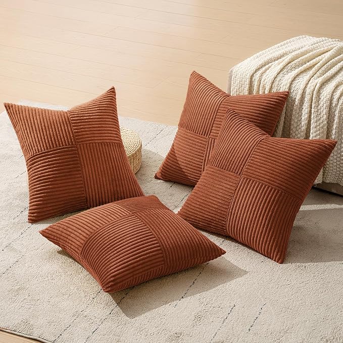 MIULEE Boho Farmhouse Rust Decorative Throw Pillow Covers 20x20 Inch 4 Packs