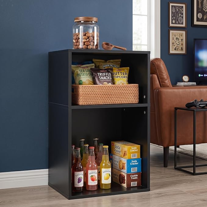 YAHARBO 2 Cube Bookshelf, Horizontal Book Shelf, Small Cubby Bookcase
