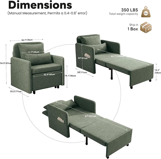 Iroomy 5-Level Adjustable Convertible Sleeper Chair Set of 2, 3-in-1 87'' Long