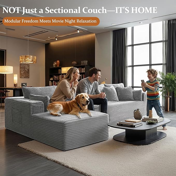 138" Oversized Cloud Sectional Couch, Comfort L Shaped Boneless Couch