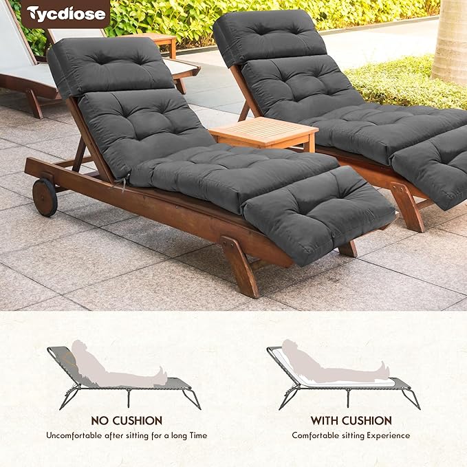 Chaise Lounge Cushions Outdoor Set of 2, 74.4 x 22 x 4.7 Inches Thickened