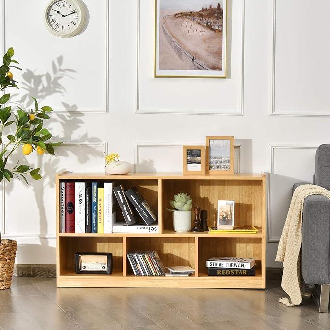 Tangkula 5 Cube Bookcase, 2 Tier Wooden Storage Open Bookshelf, Kid's Playroom