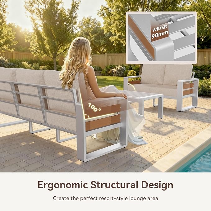 Aoxun Aluminum Outdoor Patio Furniture Set, 3 Seats Metal Sectional Patio