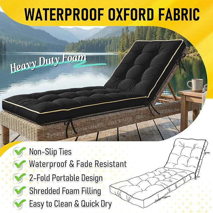 2 Pack 72x21 Inch Folding Chaise Lounge Cushion Quick Dry