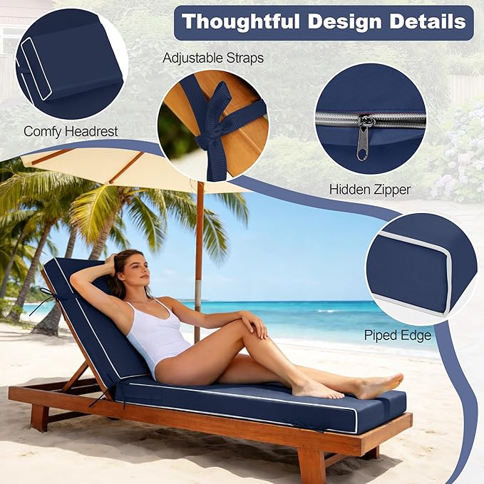 Chaise Lounge Cushions Outdoor 80x26x6 Inch, Fade Resistant 6'' Thicken Outdoor