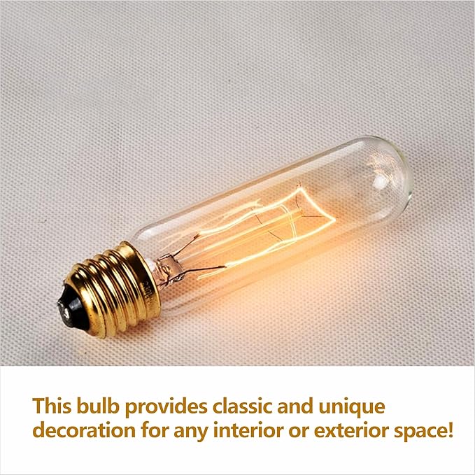 25 Watt T10 Clear Tubular Incandescent Light Bulb, T10 Bulb, Vintage Style