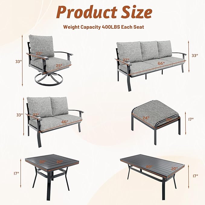 HOMREST Patio Furniture Sets 7 PCS Outdoor Metal Conversation Sets, 360 Degree