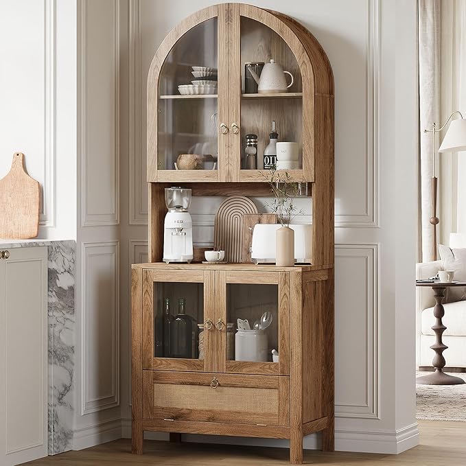 TYBOATLE 75'' Tall Arched Cabinet w/Accessible Storage Area, China Cabinet